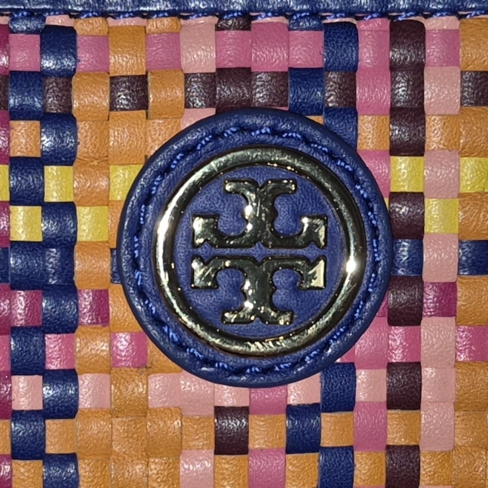 TORY BURCH JANE WOVEN LEATHER RAINBOW MULTI  WRISTLET WALLET - Picture 5 of 7